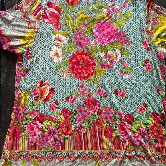 Johnny Was Colorful Floral Short Sleeve Top - Picture 4 of 6